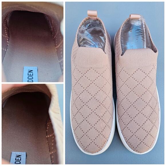 Stretch Knit Sneaker Steve Madden Bequilt Size 8.5 Pink Tan Diamond Quilted - Picture 10 of 13